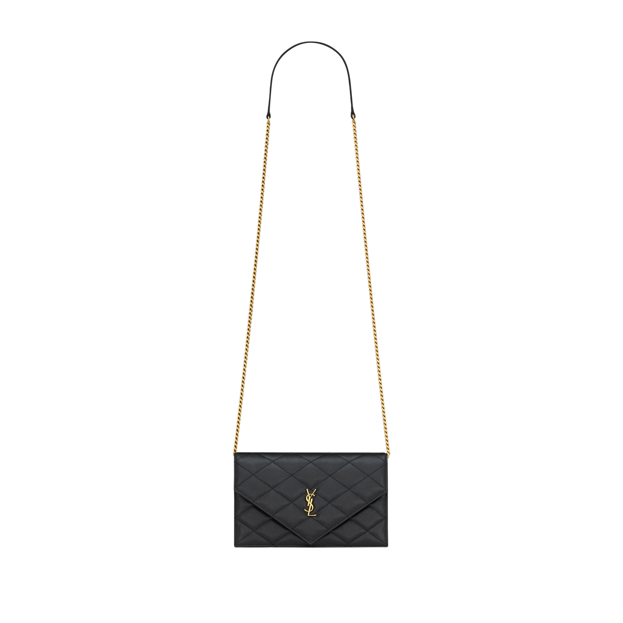 YSL PARIS CHAIN WALLET IN GRAIN DE POUDRE LEATHER 871149AAGOZ1000 (20*13*5cm)